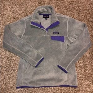 patagonia grey fleece with purple rim size medium